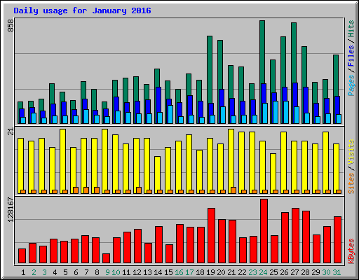 Daily usage for January 2016